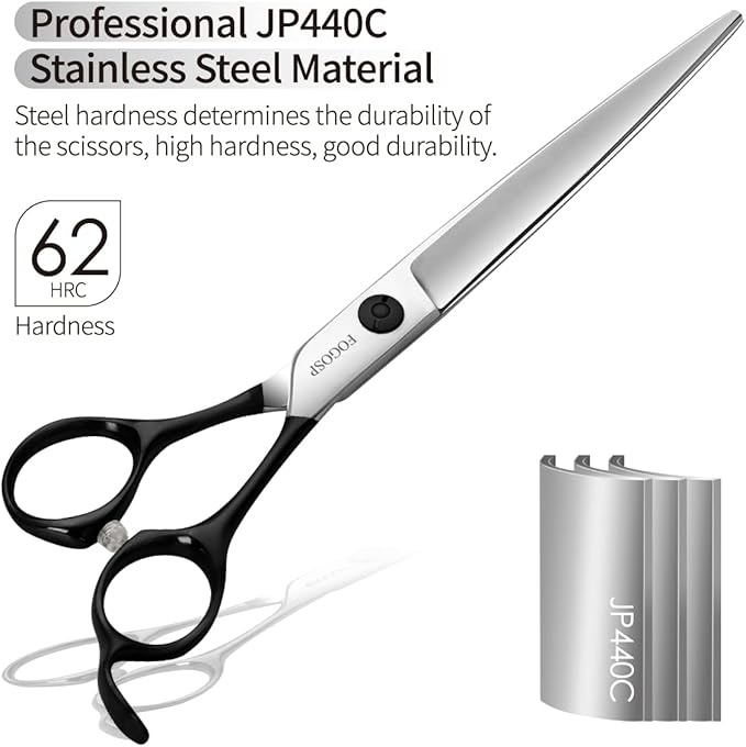 Professional Dog Grooming Scissors Straight 7" Grooming Shears for Cutting Small Pet Cat Thick Hair Japan 440C Stainless Steel Super Sharp Right Handed(7 in Straight, Black)