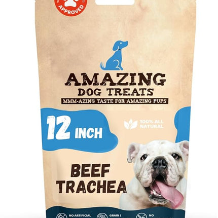 Amazing Dog Treats - 12 Inch Beef Trachea Chews for Dogs (10 pcs/pk) - 100% Natural Trachea Dog Treats - Excellent Source of Glucosamine - Natural Long Lasting Treats