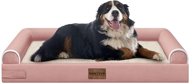 Large Dog Bed Orthopedic Washable: Jumbo Dog Bed Bolster Extra Large Dogs Egg Crate Foam Sofa Couch Waterproof Removable Cover - Pink