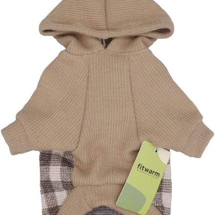 Fitwarm Tartan Plaid Dog Hoodie, Knitted Dog Clothes for Small Dogs Boy, Pet Sweatshirt, Knitted Sweater, Beige, XS