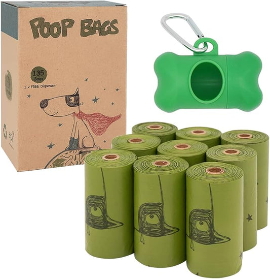 Ley's Dog Poop Bags 135 Count, Lavender Scented Extra Thick Waste Bag with Dispenser, 100% Leak Proof, Doggie Bag Refill Rolls