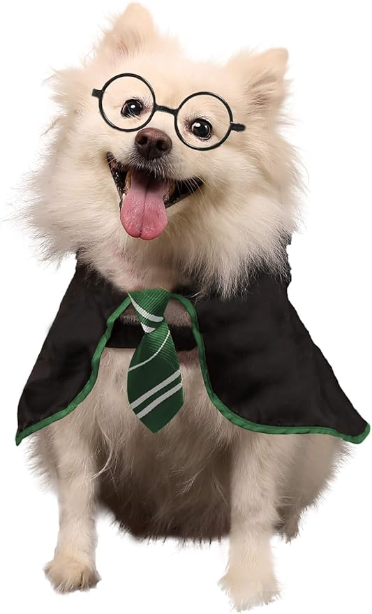 Halloween Dog Costume Wizard Pet Shirt Funny Cat Clothes for Dogs Cats Clothing Outfits with Glasses (Large,Green)