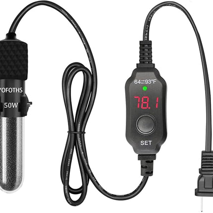 Adjustable Mini Aquarium Heater 5-10 Gallons Submersible Small Fish Tank Heater 50W Digital Display Thermostat External Temperature Controller (50W)