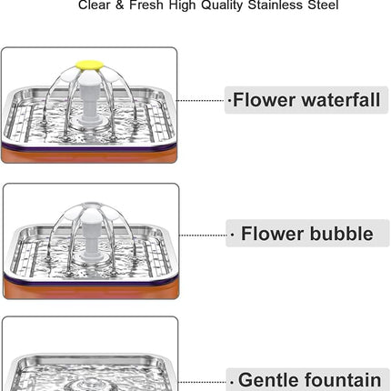 Crystal Cat Water Fountain Stainless Steel with 4 Filters and 4 Sponges, 101oz/3L Pet Fountain with LED Light for Cats and Dogs (Orange)