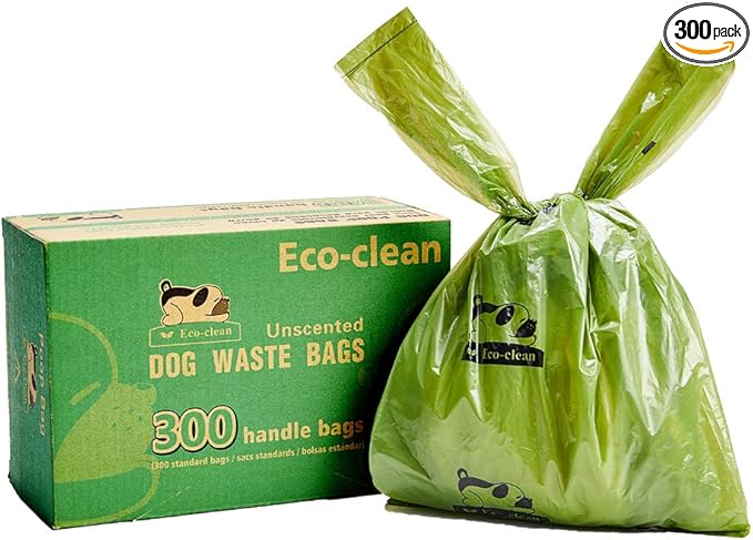 ECO-CLEAN Dog Poop Bags, 300-Count Dog Waste Bags with Easy-Tie Handles, Guaranteed Leak-Proof, Earth-Friendly, Unscented Oxo-biodegradable Pet Poop Bags (Not on Rolls)