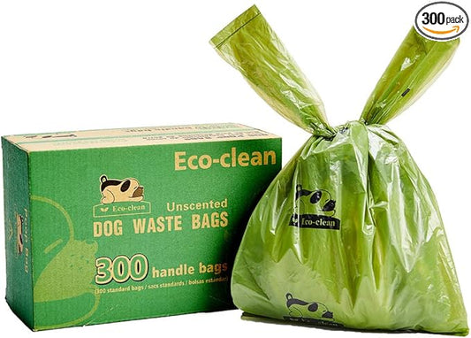 ECO-CLEAN Dog Poop Bags, 300-Count Dog Waste Bags with Easy-Tie Handles, Guaranteed Leak-Proof, Earth-Friendly, Unscented Oxo-biodegradable Pet Poop Bags (Not on Rolls)