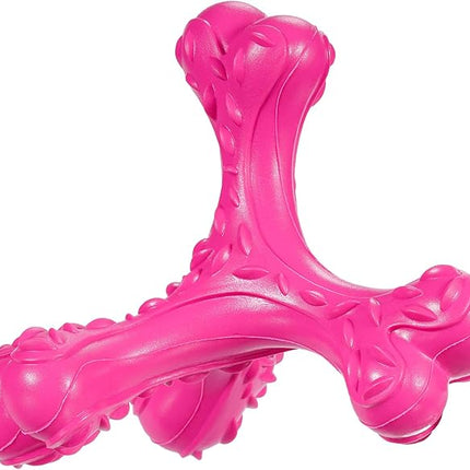 Dog Chew Toys for Aggressive Chewers Large Breed,Indestructible Bones Toy，Durable Cleaning Toothbrush Natural Rubber Dog Toys… (Pink)