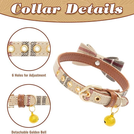EXPAWLORER Dog Collar and Leash Set - Classic Plaid Dog Bow Tie and Dog Bandana Collar with Bell, Dog Leash Tangle Free, Adjustable Collars for Small Medium Large Dogs Cats, Holiday Ideal Gift