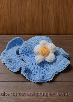 Cat Part Hat with Ear Holes and Adjustable tie, Soft Polyester, Washable| Cute Flower Party Hat for Cats,BlueM,4–16 lbs, Holiday & Photo Outfit