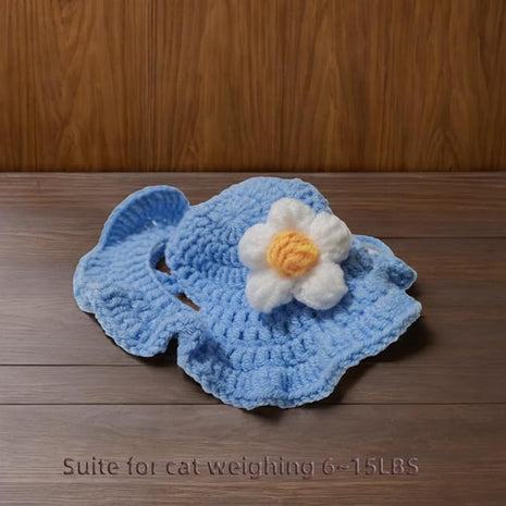 Cat Part Hat with Ear Holes and Adjustable tie, Soft Polyester, Washable| Cute Flower Party Hat for Cats,BlueM,4–16 lbs, Holiday & Photo Outfit