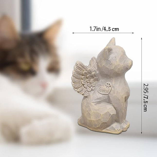 Cat Angel Memorial Figurine, Gray, Resin Sculpture for Cat Lovers, Pet Loss Gift, Hand-Painted