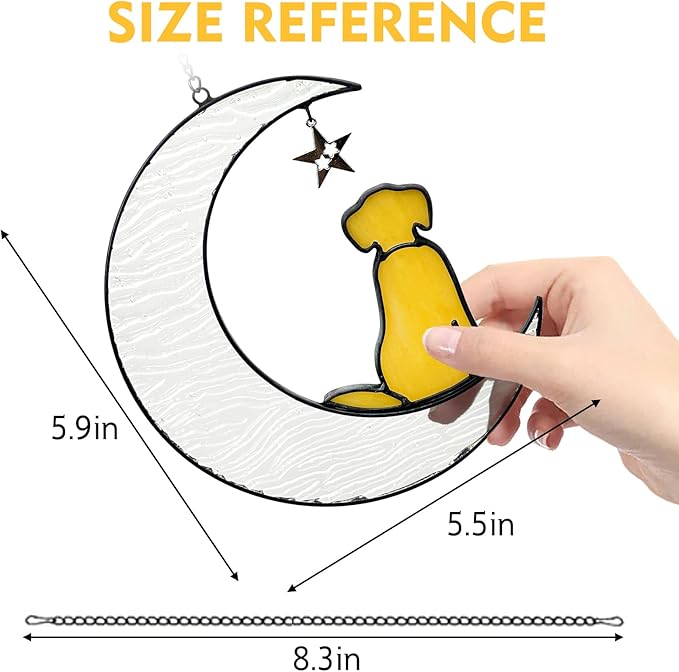 Fhiny Dog Memorial Suncatcher Stained Glass Dog Memorial Gifts Window Hanging Christmas Ornament Pet Sympathy Gifts for Dog Lovers Puppy Remembrance Gift Christmas Tree Decor (Yellow)