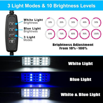 Aquarium Light Small LED Clip Light for Fish Tank 1.5W with Timer&Dimmer, 1 Yr Warranty