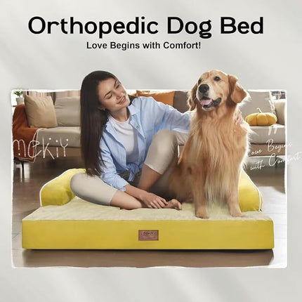 Large Dog Bed Orthopedic Washable - Waterproof with Removable Cover - Memory Foam - Beds Bolster Pet - Couch Sofa - XXXL Large Big Jumbo Dogs - Ginger Yellow Giant Dog Bed