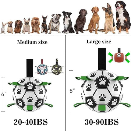 QDAN Dog Soccer Balls Toy with Bell Inside, Outdoor Interactive Toys for Tug of War, Puppy Birthday Gifts, Water Toy, Durable Ropes Squeaky Ball for Small Medium Dogs （6 INCH）