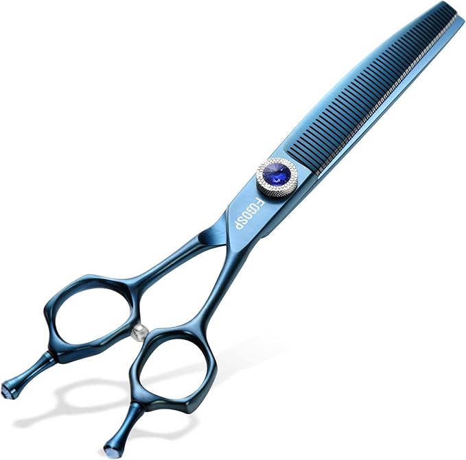Professional Curved Thinning Dog Grooming Scissors 7'' Curved Thinner Shears for Dogs Pet 52 Teeth Japan VG10 Sharp and Smooth(7Curved Thinner, Blue)