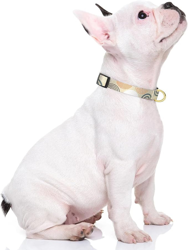Rnivvi Dog Collar for Small Dogs, Cute Heavy Duty Adjustable Puppy Collar with Quick Release Buckle for Girl & Female, Pet Accessories for Walking Running, S Length 3/4" Width, Modern Circle Art
