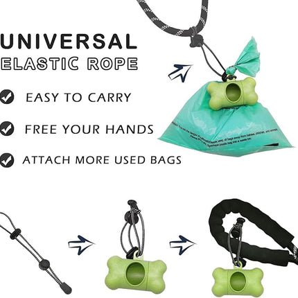 Dog Poop Pickup Bags Holder Dispenser with Leak-Proof Scented Doggy Waste Bags and Carabiner with Safety Lock Plus Hook and Loop Fastener Never Loose on Leash Lead Again (1 Holder 195 Bags, Green)