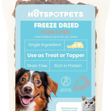 hotspot pets Freeze Dried Pork Liver Treats for Cats & Dogs - Made in USA (1 Pound Value Bag) Single Ingredient, High Protein, All Natural, Grain-Free - Perfect for Training, Topper or Snack