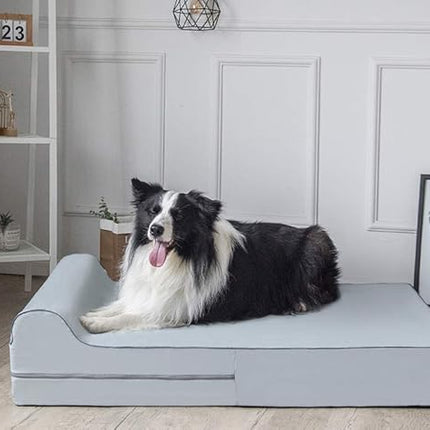 KOPEKS Orthopedic Memory Foam Dog Bed 7" Inch Thick Extra Large Dog Bed With Pillow Grey 50"x34"x10" Includes Waterproof Liner and Durable Removable Cover With Smart Design