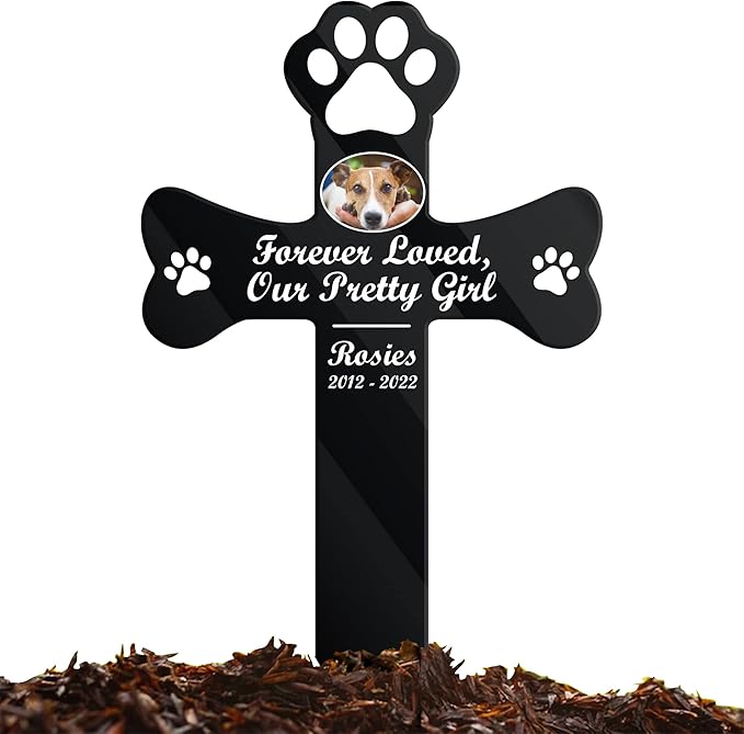 Personalized Pet Memorial Garden Stake Dog Paw Photo Grave Marker Cross Outdoor for Loss of Dogs and Cats Pet Remembrance Gifts Custom Plaque Stake Grief Funeral In Loving Memory Animal Cross