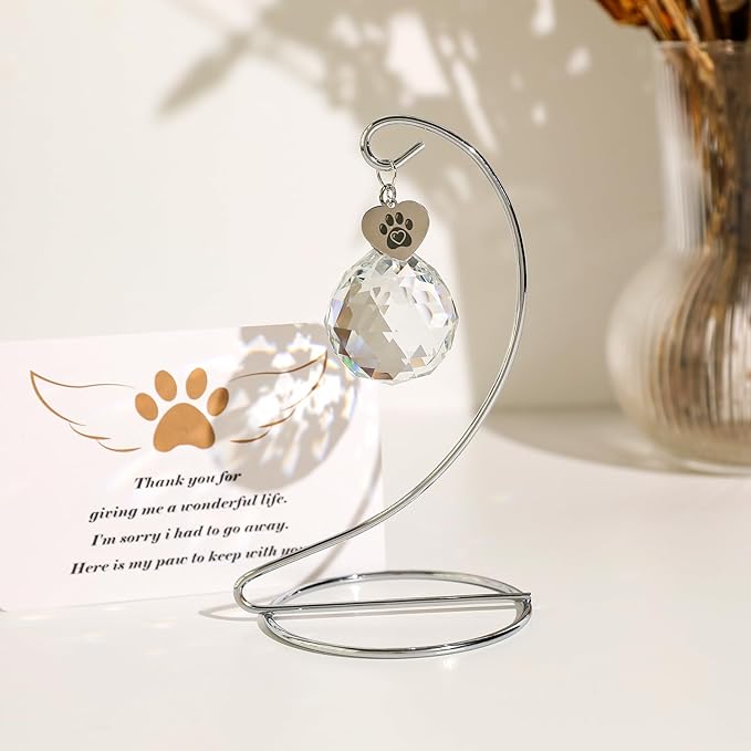 Dog Memorial Gifts, Elegant Pet Sympathy Suncatcher Loss of Dog, Modern Remembrance Prism for Lost Pets with Gift Box and Keepsake Card, Crystal Sun Catcher in Memory of Pet Cat