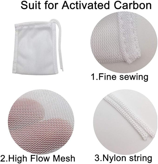 6 Pack Small Sized Filter Bags for Activated Carbon,3 by 4 inches High Flow Aquarium Mesh Media Filters Bag with Drawstrings for Fish Tank Charcoal Filter Bags