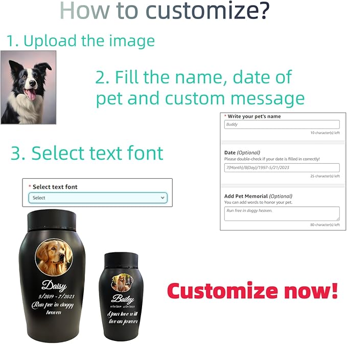 Personalized Dog Urn, Stainless Steel Cremation urns for Pets Ashes, Custom Photo Pet Memorials Pet Urn, CremationUrn for Pet Ashes(Orbicular-Like)