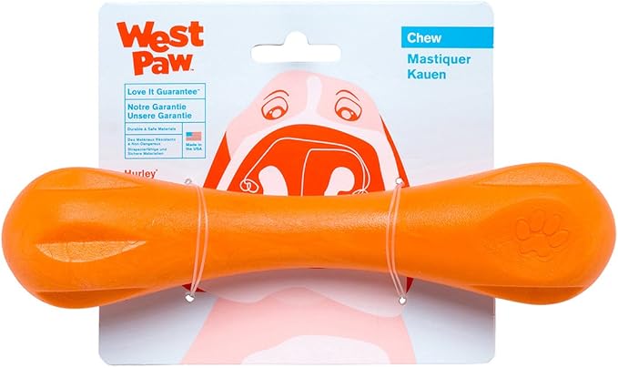 WEST PAW Zogoflex Hurley Dog Bone Chew Toy – Floatable Pet Toys for Aggressive Chewers, Catch, Fetch – Bright-Colored Bones for Dogs – Recyclable, Dishwasher-Safe, Non-Toxic, Large, Tangerine