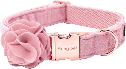 ARING PET Velvet Dog Collars, Pink Soft Pet Collar with Detachable Felt Flower Metal Buckle for Puppy Small Medium Large Boy Girl Dogs-XL