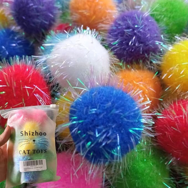 30 Pieces 1.2 inches Sparkle Pom Pom Balls for Cat - Interactive Glitter Balls, Multicolor, Best as Kitten Play Toys