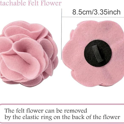 ARING PET Velvet Dog Collars, Pink Soft Pet Collar with Detachable Felt Flower Metal Buckle for Puppy Small Medium Large Boy Girl Dogs-XL