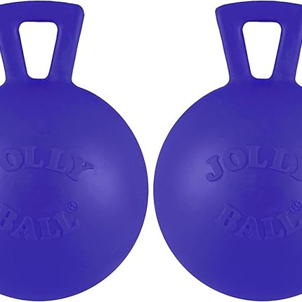 Jolly Pets Tug-n-Toss Heavy Duty Dog Toy Ball with Handle, 4 Inches/Petite, Blue (404 BL),Small Breeds (Pack of 2)