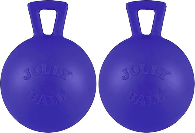 Jolly Pets Tug-n-Toss Heavy Duty Dog Toy Ball with Handle, 4 Inches/Petite, Blue (404 BL),Small Breeds (Pack of 2)