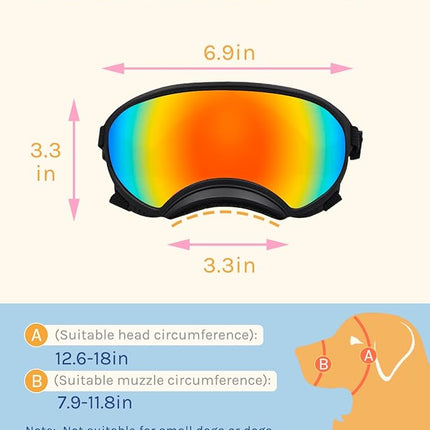 Large Dog Sunglasses, Dog Goggles Large Breed and Medium, UV Protection, Windproof, Dustproof and Snowproof. Shatterproof Lens, Adjustable Strap