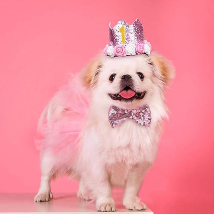 Legendog Dog Tutu Skirt, Birthday Party Supplies - Hat - Bowtie, Cute Pink Outfit for Small Dogs, Girl Dresses