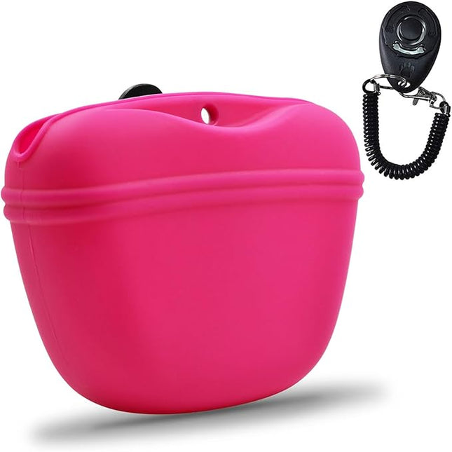 AUDWUD Silicone Dog Treat Pouch,With Dog Training Clicker,Clip on Portable Training Container,Convenient Magnetic Buckle Closing and Upgraded Waist Clip for Enhanced Stability