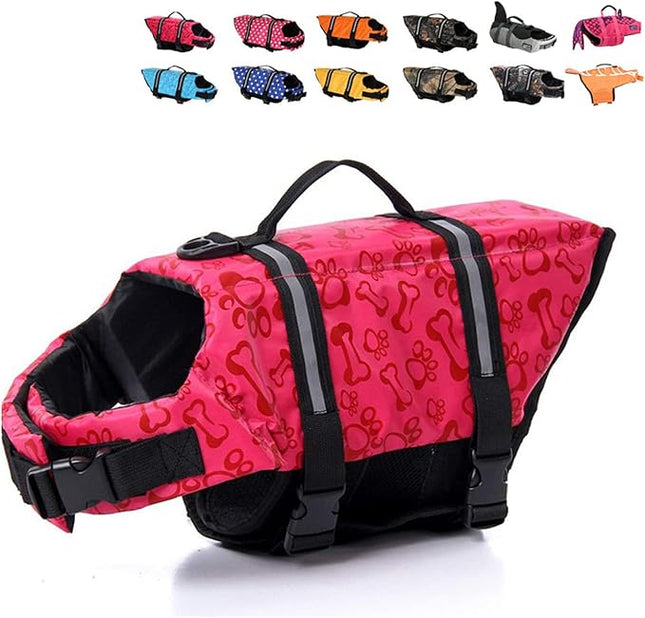 HAOCOO Dog Life Jacket Vest Saver Safety Swimsuit Preserver with Reflective Stripes/Adjustable Belt Dogs?Pink Bone,XL