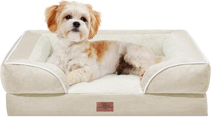 Comfort Expression Orthopedic Dog Bed for Medium Dogs 28x19 Inch, Waterproof Supportive Egg Crate Foam Medium Pet Bed with Removable Bolsters, Dog Couch with Washable Cover & Non-Slip Bottom, Beige