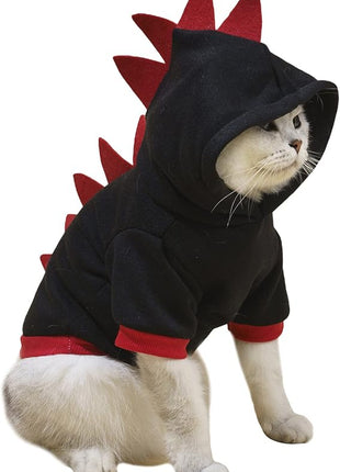 QWEEE Dinosaur Dog Hoodie - Warm Jacket for Puppy, Kitten, Small & Medium Dogs & Cats - Black, XXS
