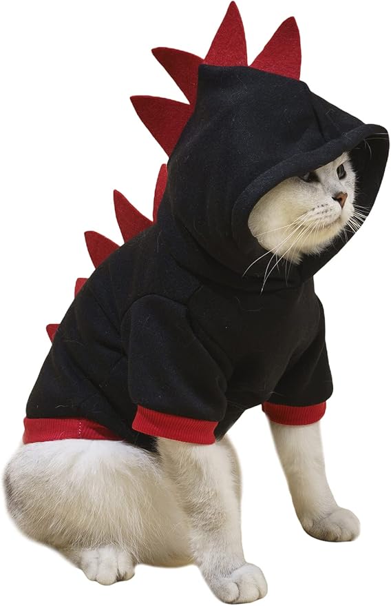 QWEEE Dinosaur Dog Hoodie - Warm Jacket for Puppy, Kitten, Small, Medium Dogs & Cats - Black, XL - Christmas & Halloween Costume