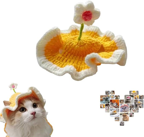 Cat Part Hat with Ear Holes and Adjustable tie, Soft Polyester, Washable| Cute Flower Party Hat for Cats 4–16 lbs, Holiday & Photo Outfit