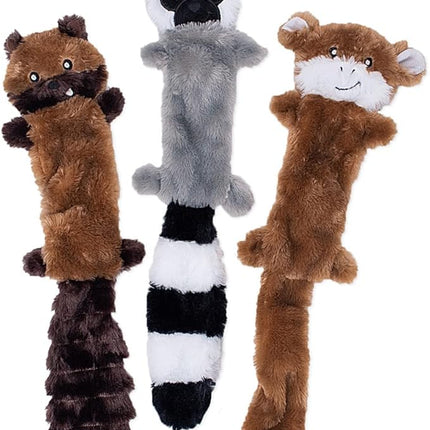 ZippyPaws Skinny Peltz - No Stuffing Dog Toy Pack to Keep Them Busy, for Medium and Large Dogs, Squeaky Pet Toys, Unstuffed Chew Toys, Soft Plush Variety Pack, Chipmunk, Lemur, and Monkey - 18"