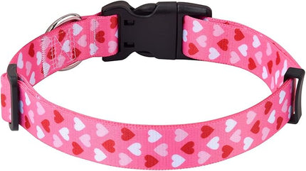 Dog Collar - Adjustable Heart Dog Collar - Love Theme - Perfect for Small Medium Large Dogs(Pink Heart,L)