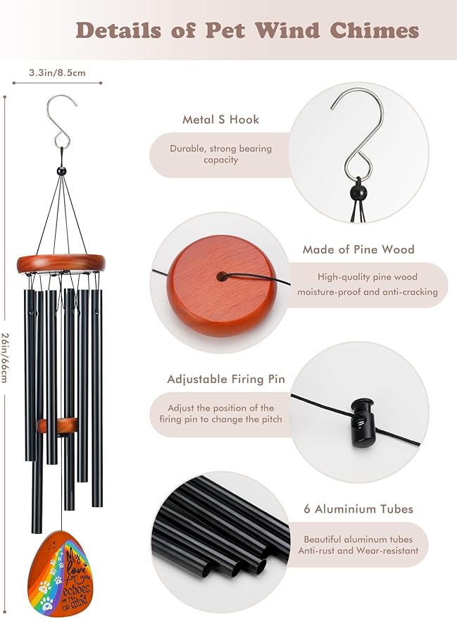 Dog Memorial Gifts for Loss of Dog, Pet Memorial Gifts for Dogs, 26" Pet Memorial Wind Chimes for Loss Dog, Loss of Dog Sympathy Gift, Dog Wind Chime with Rainbow Bridge for Outside Garden Patio
