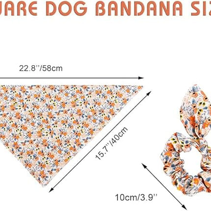 E-Clover Dog Bandanas & Matching Scrunchie Set Girl Cute Flower Dog Scarf Bibs Pet Bandana with Bow Tie for Small Dogs Puppy Owner Spring