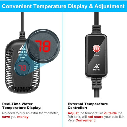 Small Aquarium Heater 50W Mini Fish Tank Heater 50 Watt Submersible with LED Temperature Display