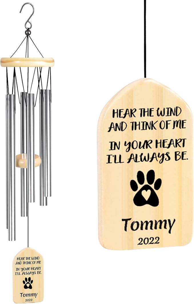 Dog Memorial Gifts, Jocidea Personalized Pet Memorial Wind Chime, Loss of Dog Sympathy Gift, Pet Remembrance Gifts, in Memory of Dog Cat, Loss of Pet - Hear The Wind