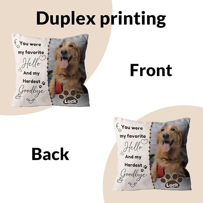 Custom Pet Memorial Throw Pillow with Photo, Personalized Sympathy Gifts for Dog Cat Loss, Pet Memorial Gifts for Pet Loss, Birthday, Christmas, (16x16 Inch)