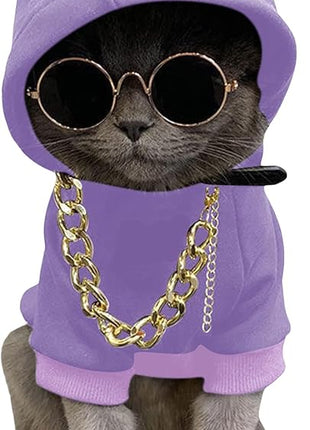 QWINEE 3Pcs Dog Hoodie Cat Apparel Dog Custume Set with Necklace and Sunglasses Pet Clothes for Puppy Small Medium Dogs Cats Mauve Purple X-Large